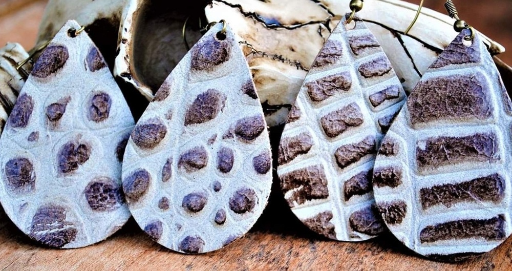 Genuine Leather Earrings-White Croc Style